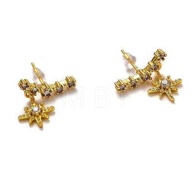 Brass Micro Pave Clear Cubic Zirconia Stud Earrings EJEW-H123-05G-1