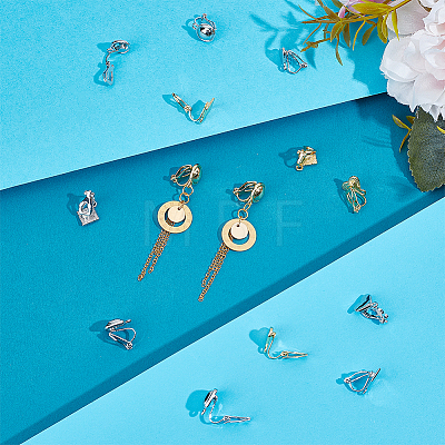 Unicraftale 16Pcs 8 Style Alloy Clip-on Earring Findings FIND-UN0002-95-1