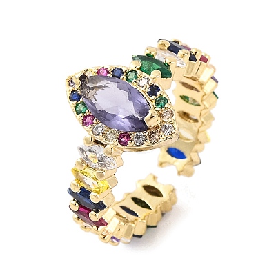 Horse Eye Colorful Cubic Zirconia Open Cuff Ring RJEW-U003-24-1