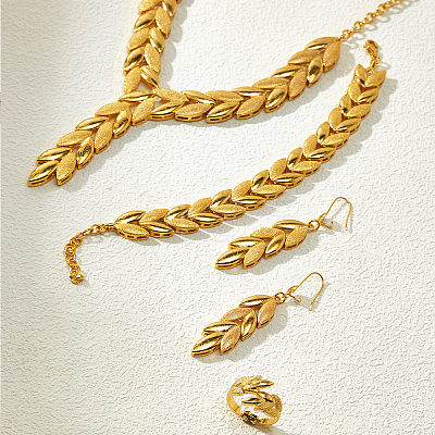 Leaf Alloy Bracelets & Earrings & Necklaces & Rings Sets for Women NA9773-1