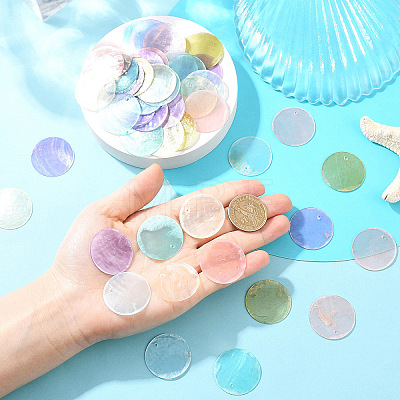 60Pcs 6 Colors Spray Painted Natural Capiz Shell Pendants BSHE-YW0001-18-1