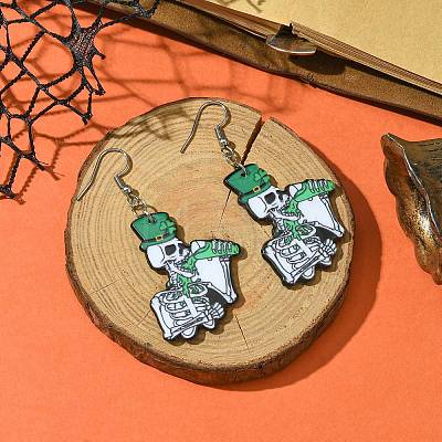 Halloween Printed Acrylic Dangle Earrings EJEW-JE05979-1