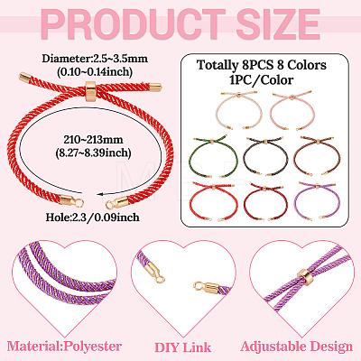 8Pcs Polyester Braided Round Cord Slider Bracelet Making MAK-TA0001-39A-1