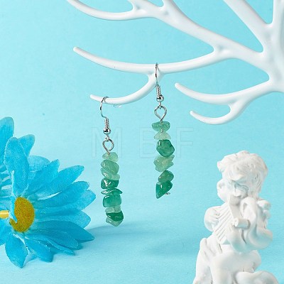 Natural Green Aventurine Chip Beads Dangle Earrings EJEW-JE04649-03-1