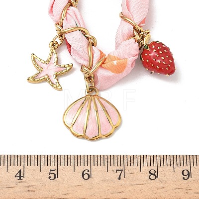 Starfish Strawberry Shell Shape 304 Stainless Steel Enamel & Handmade Lampwork Pendant Necklaces NJEW-D344-02G-1
