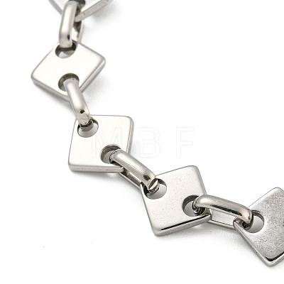 304 Stainless Steel Rhombus Link Chains Bracelets for Men & Women BJEW-D042-02P-1