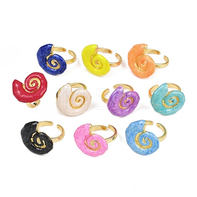Brass Enamel Adjustable Cuff Rings for Women RJEW-G357-01I-1