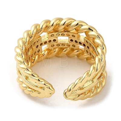 Rack Plating Real 18K Gold Plated Brass Hollow Rectangle Open Cuff Rings RJEW-B048-03G-1