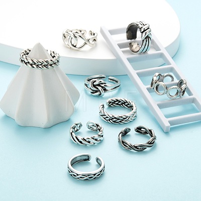 9Pcs 9 Style Alloy Cuff Finger Rings RJEW-LS0001-28AS-1
