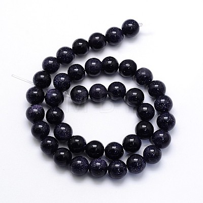 Synthetic Blue Goldstone Round Beads Strands X-G-O047-11-6mm-1