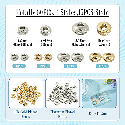 60Pcs 4 Styles Column Brass Beads KK-TA0009-07-1