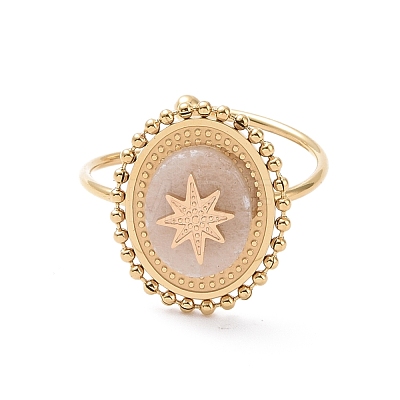 Natural Gemstone Oval with Star Open Cuff Ring RJEW-G265-06G-1