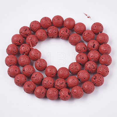 Spray Painted Natural Lava Rock Beads Strands G-N0324-D-05-1