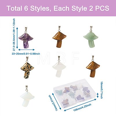 Yilisi 12Pcs 6 Style Natural & Synthetic Gemstone Pendants G-YS0001-12-1