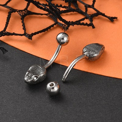 Snake Head 316 Surgical Stainless Steel Cubic Zirconia Belly Button Rings EJEW-G416-16AS-03-1