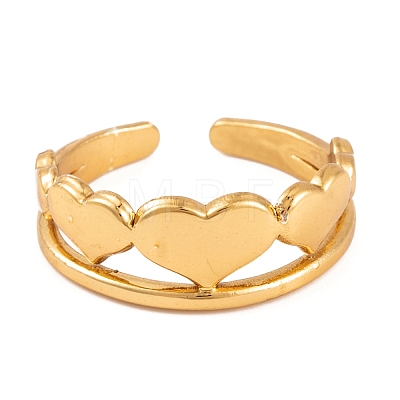 Vacuum Plating 304 Stainless Steel Heart Cuff Rings for Women RJEW-G316-03G-1