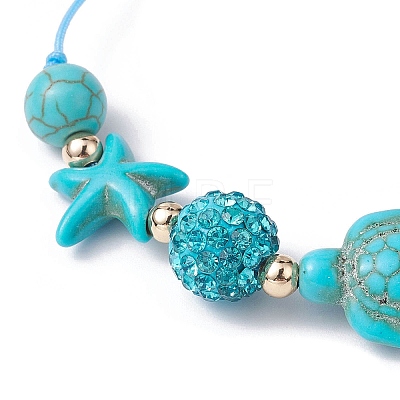 Starfish & Turtle Synthetic Turquoise(Dyed & Heated) Braided Bead Bracelets BJEW-JB09818-01-1