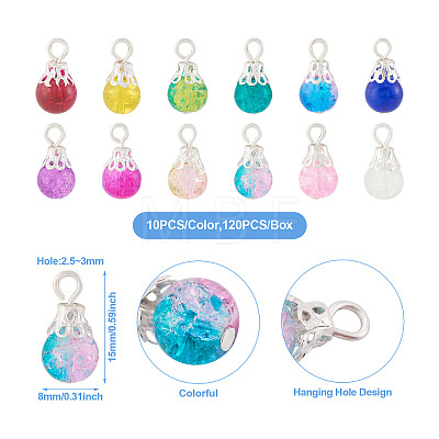 Kissitty 120Pcs 12 Colors Spray Painted Crackle Glass Pendants FIND-KS0001-28-1