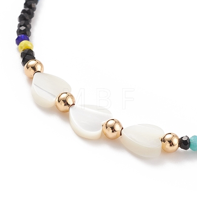 Shell Heart & Glass Beaded Necklace for Women NJEW-JN03910-01-1