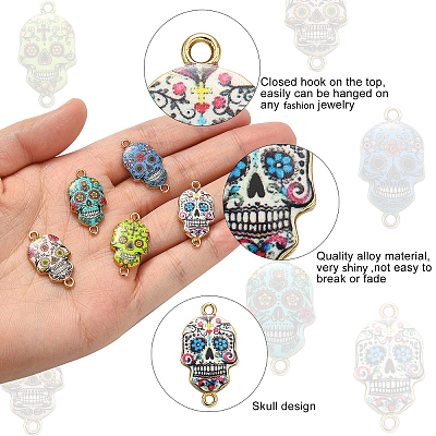 25Pcs 5 Styles Cinco de Mayo Sugar Skull Alloy Enamel Connector Charms ENAM-CJ0003-53-1