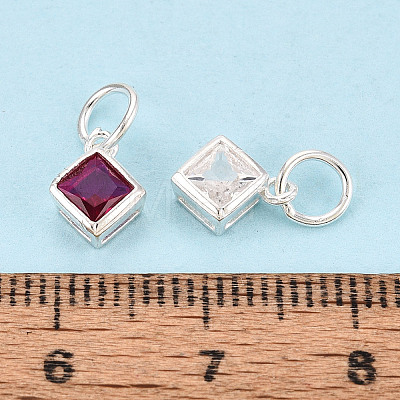 925 Sterling Silver Pave Cubic Zirconia Square Charms STER-T009-16S-1