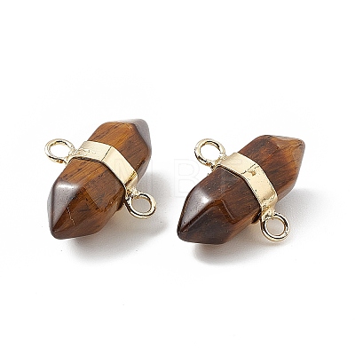 Natural Tiger Eye Double Terminal Pointed Connector Charms G-P491-11G-01-1