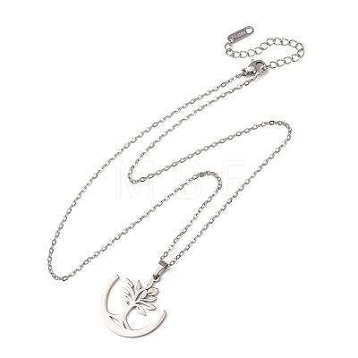 304 Stainless Steel Tree Pendant Cable Chain Necklaces for Men Women NJEW-K308-05D-P-1