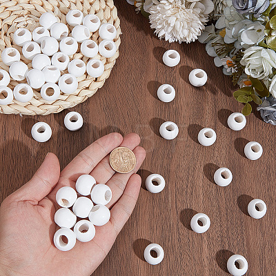 50Pcs Spray Painted Wood European Beads WOOD-PA0001-78B-1