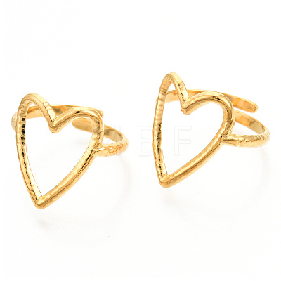 Ion Plating(IP) 304 Stainless Steel Heart Cuff Ring X-RJEW-N038-123LG-1