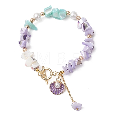 Dyed Natural Trochid Shell/Trochus Shell Chips Beaded Bracelets for Women BJEW-JB13130-01-1