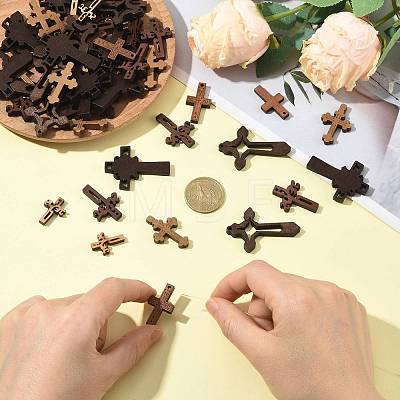 60Pcs 6 Styles Religion Wood Pendants WOOD-FS0002-51-1