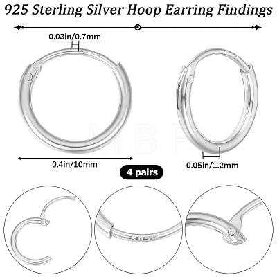 Beebeecraft 4 Pairs 925 Sterling Silver Huggie Hoop Earring Findings STER-BBC0005-36S-1