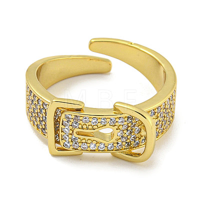 Rack Plating Brass Micro Pave Cubic Zirconia Belt Shape Open Cuff Rings for Women RJEW-F162-10G-1