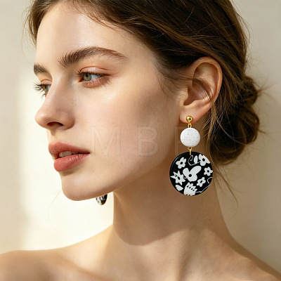 Handmade Polymer Clay & 304 Stainless Steel Stud Dangle Earrings WG2F15C-01-1