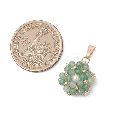 Natural Green Aventurine Faceted Round Cluster Flower Pendants PALLOY-MZ01197-04-1