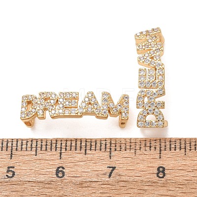 Brass Micro Pave Clear Cubic Zirconia Word DREAM Links Connector Charms KK-K002-32E-G-1