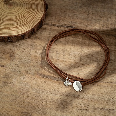Flat Round & Oval Alloy Pendant Suede Cord Multi-Layer Choker Necklaces for Women FS-WG2F217-02-1