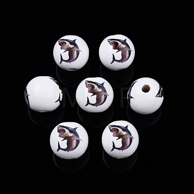 Animal Theme Printed Wooden Beads WOOD-D006-01-1