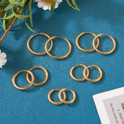  10Pcs 5 Size 316L Surgical Stainless Steel Huggie Hoop Earrings for Girl Women EJEW-TA0001-10-1