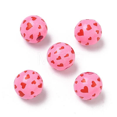 Valentine's Day Spray Painted & Printed Wood European Beads WOOD-L023-03L-1