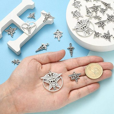 100Pcs 10 Styles Tibetan Style Alloy LPN Caduceus Medical Symbol Charms TIBEP-CJ0002-58-1