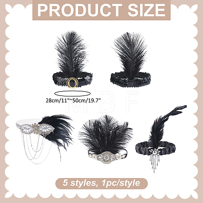 5Pcs 5 Styles Feather with Plastic Headbands OHAR-WR0001-08-1