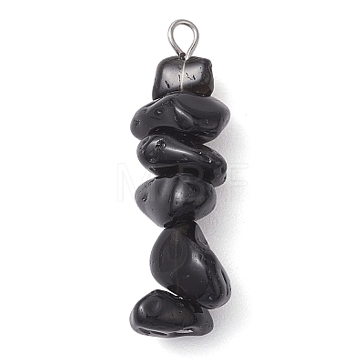 Gradient Color Natural Smoky Quartz & Natural Obsidian & Natural Labradorite Chip Beaded Pendants PALLOY-JF02791-07-1