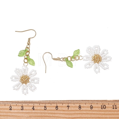 304 Stainless Steel Glass Seed Beads Flower Dangle Earrings EJEW-MZ00739-1