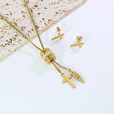 Stainless Steel Cross Stud Earrings & Pendant Necklaces Sets for Women XJ0162-1