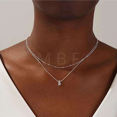 Brass Double Layer Small Letter Pendant Necklaces for Women WG025FC-41-1