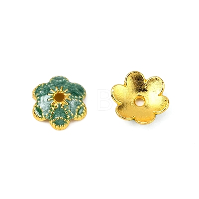 6-Petal Alloy Enamel Bead Caps ENAM-WH0063-02D-1