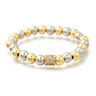 Brass Micro Pave Cubic Zirconia Beads Stretch Bracelets for Women Men BJEW-H201-01A-GP-1