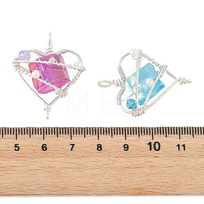 5Pcs 5 Colors Electroplated Natural Quartz Copper Wire Wrapped Pendants PALLOY-TA00429-1