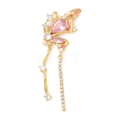 Brass Pink Cubic Zirconia Big Pendants KK-E803-06G-1